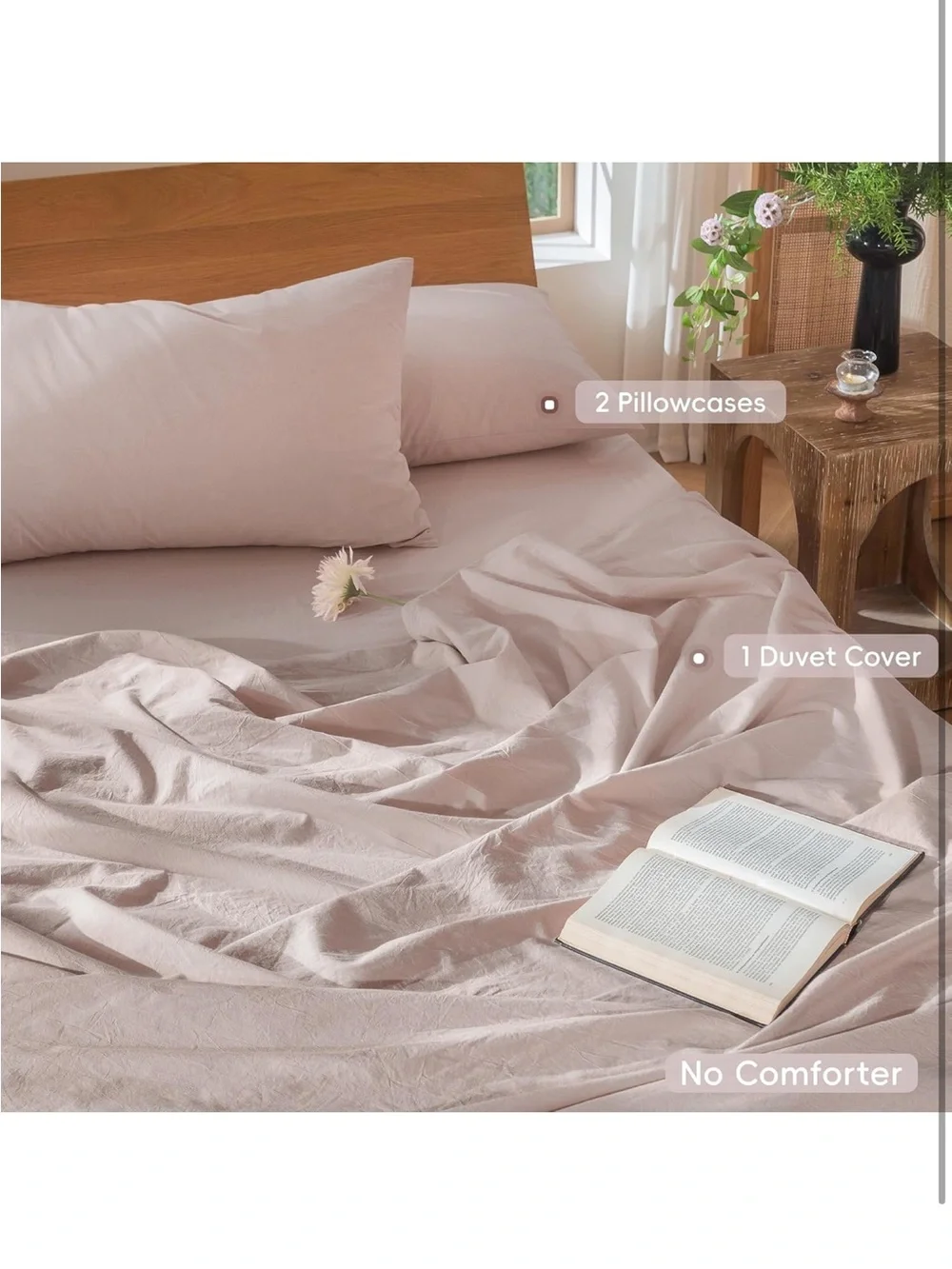 NEW MooMee Bedding Duvet Cover Set 100% Washed Cotton. Linen Like. Greyish Pink